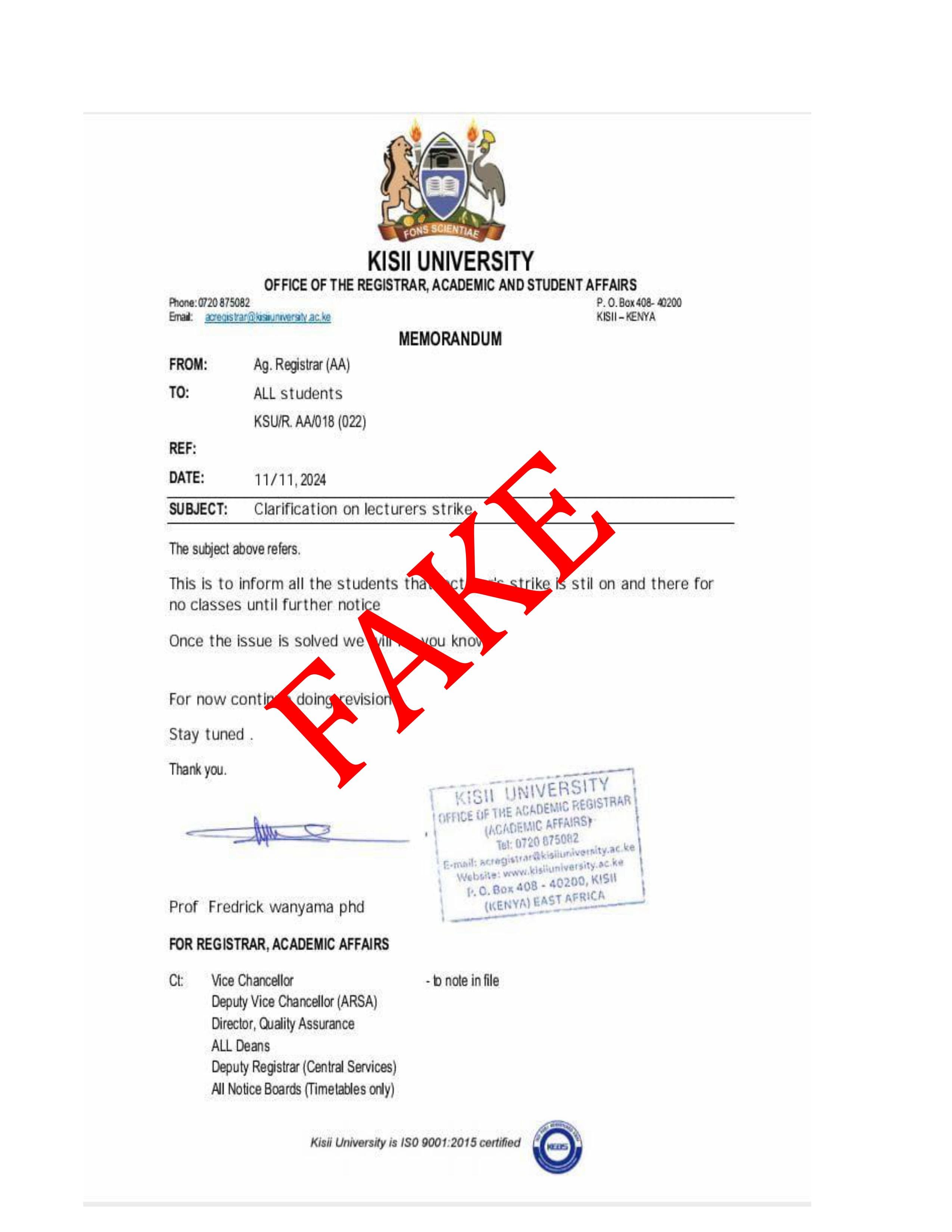 Fake Memo to Students