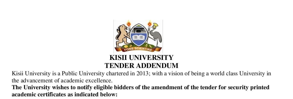 TENDER ADDENDUM - TENDER FOR SUPPLY AND DELIVERY OF SECURITY PRINTED ACADEMIC CERTIFICATES AND TRANSCRIPTS (FRAMEWORK AGREEMENT)