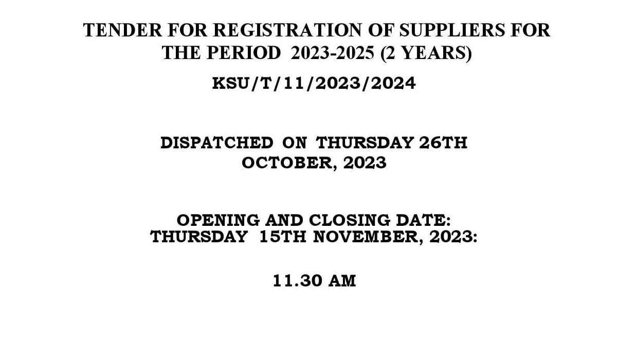 TENDER FOR REGISTRATION OF SUPPLIERS 2023-2025