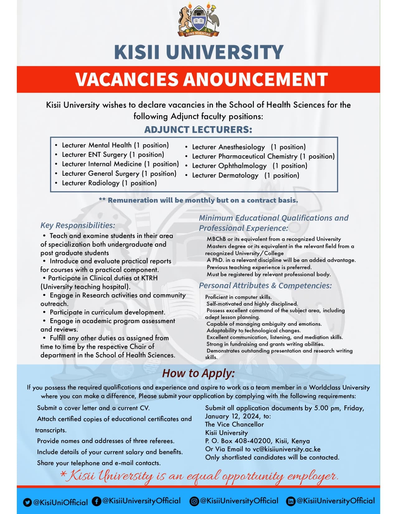 KISII UNIVERSITY VACANCIES ANNOUNCEMENT