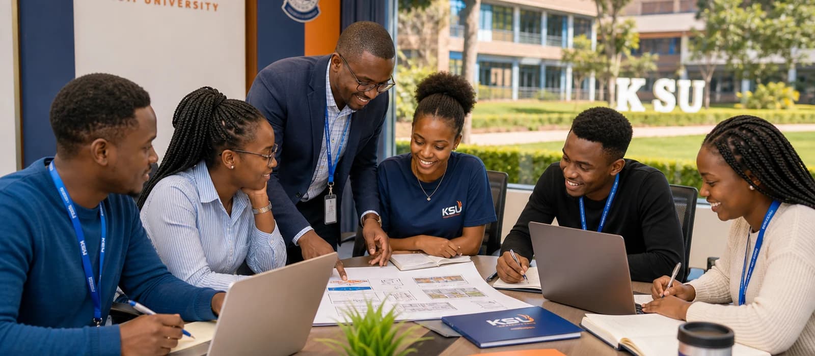 Students, lecturers, researchers, and community partners collaborating on campus